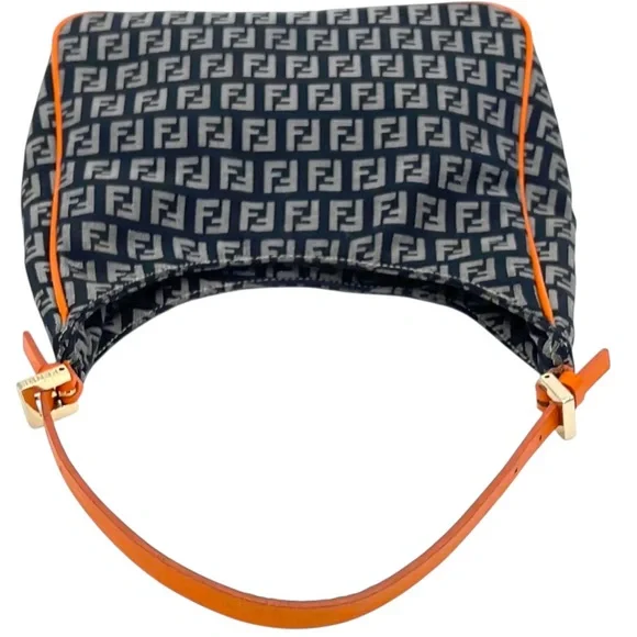 New Auth Fendi zucchino Monogram mini hobo Shoulder Bag orange black logo canvas - Picture 7 of 16